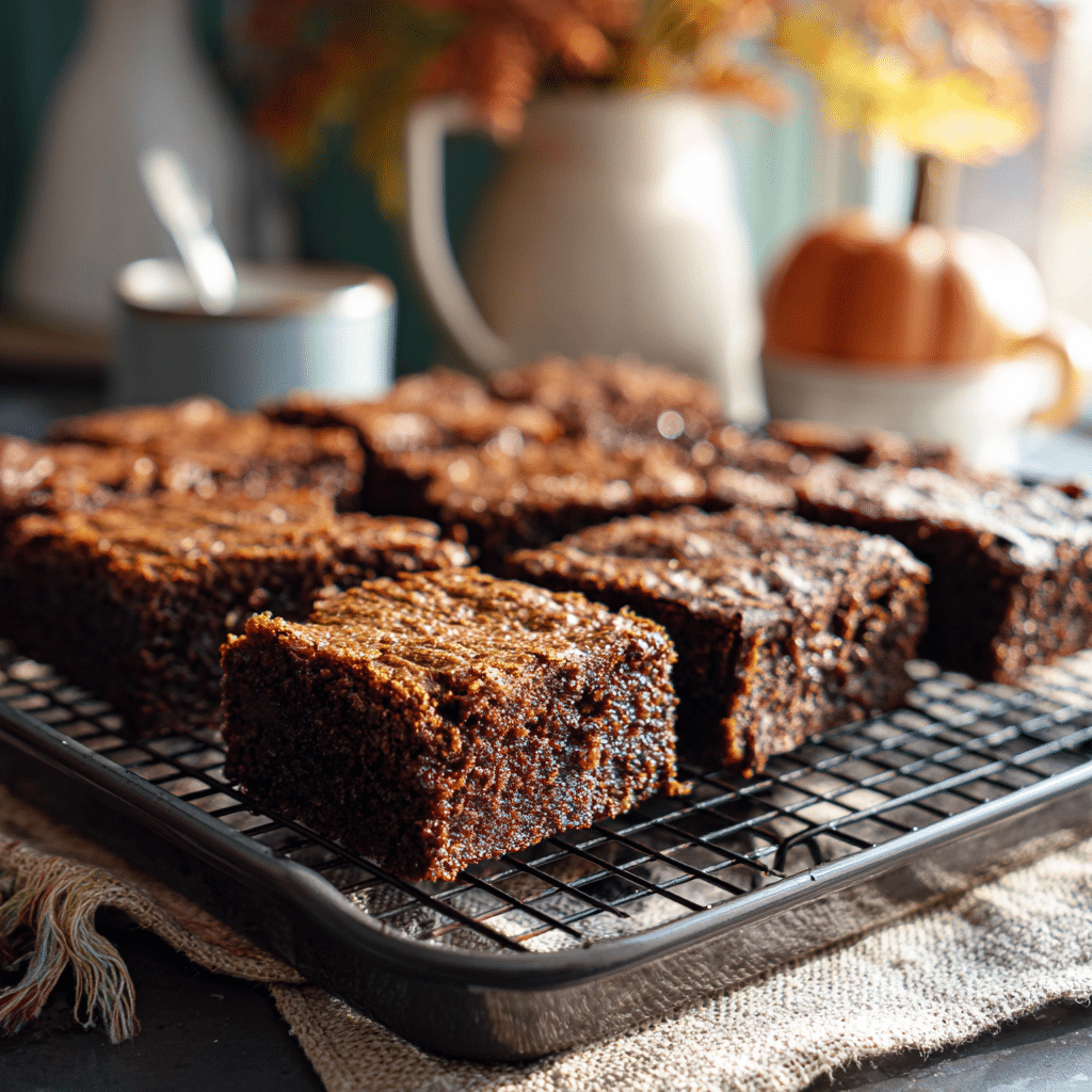 Pumpkin Protein Brownies – 5 Amazing Benefits + Guilt-Free Flavor 5 Freshly baked pumpkin protein brownies in pan