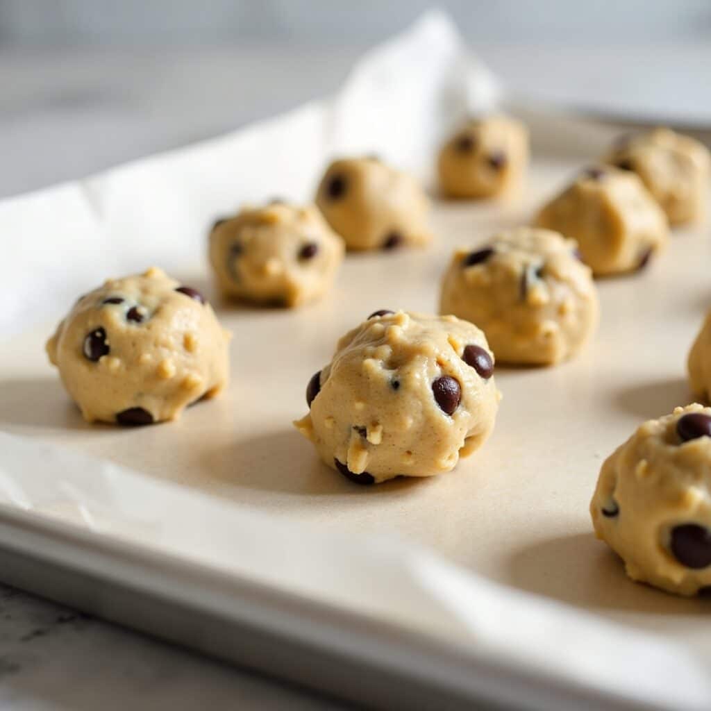 Cottage Cheese Chocolate Chip Cookies – Soft, Healthy & High-Protein Treat 4 Cookie dough made with cottage cheese ready to bake