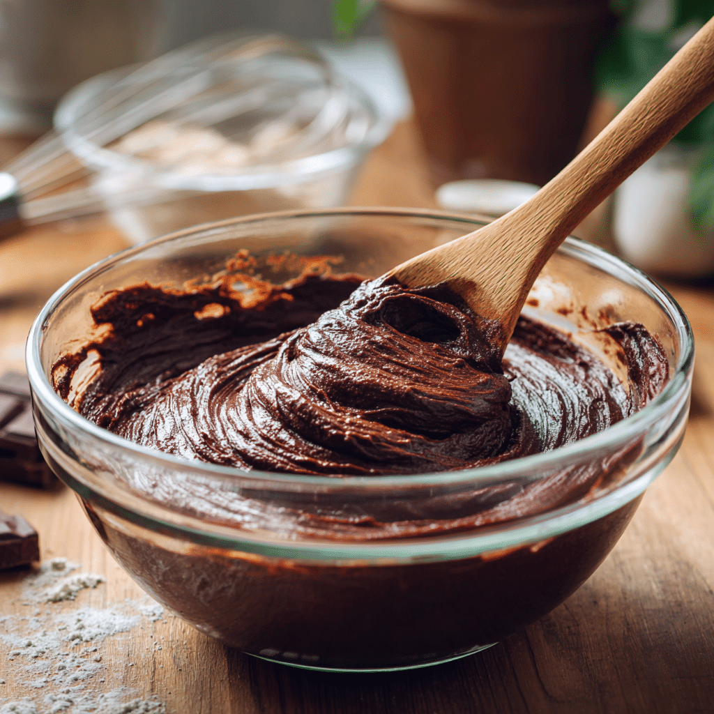 Pumpkin Protein Brownies – 5 Amazing Benefits + Guilt-Free Flavor 4 Stirring pumpkin protein brownie batter in bowl