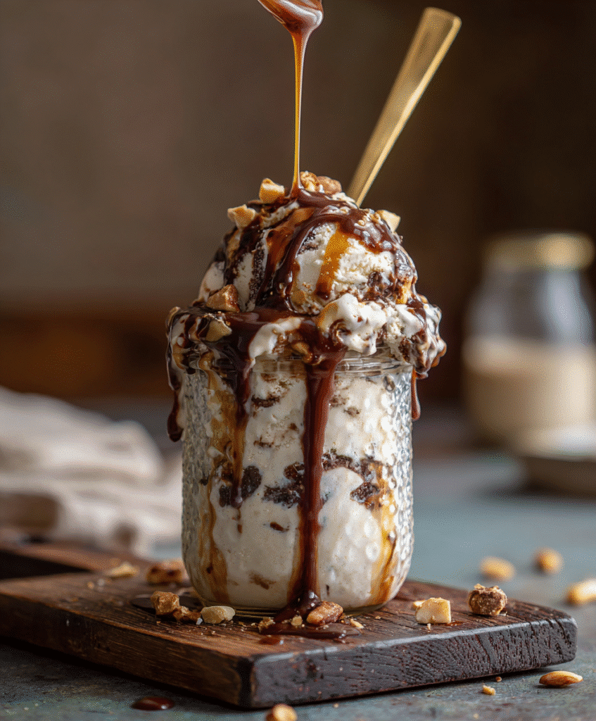 Creami Protein Ice Cream Made Easy: A Healthy Snickers-Style Treat 2 Snickers-style creami protein ice cream in bowl
