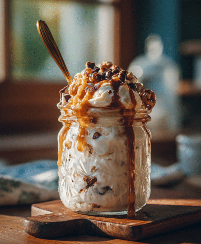 Creami Protein Ice Cream Made Easy: A Healthy Snickers-Style Treat 7 Served creami protein ice cream with toppings