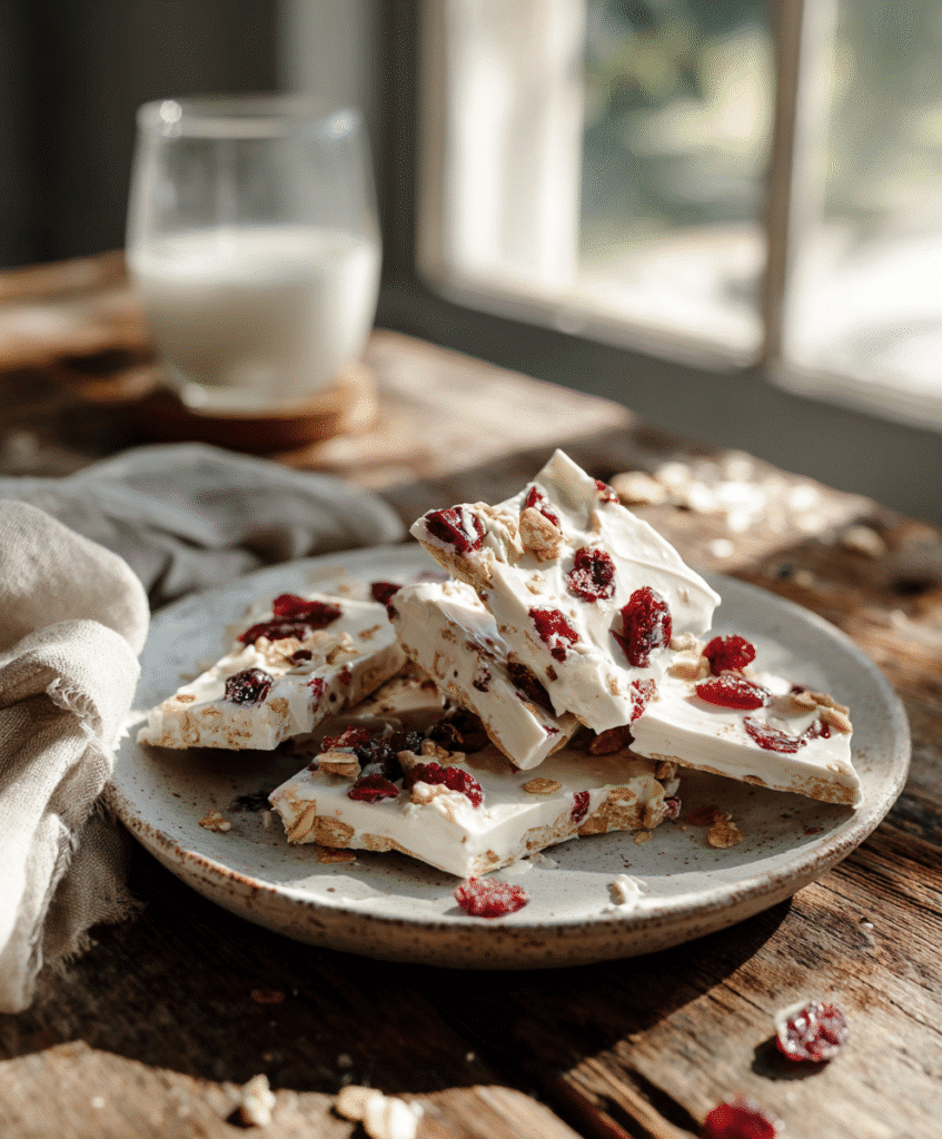 Greek Yogurt Bark: A Quick, Healthy Treat My Kids Can't Get Enough Of 6 Greek yogurt bark served on a plate, ready to eat
