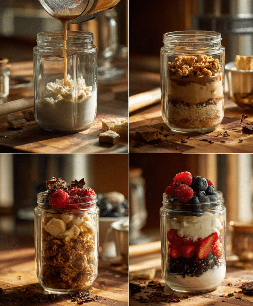 High Protein Cheesecake Jars: Easy No-Bake Treat Packed With Flavor 5 4-step visual of making high protein cheesecake jars
