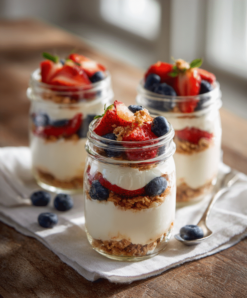 High Protein Cheesecake Jars: Easy No-Bake Treat Packed With Flavor 2 high protein cheesecake jars in glass jar with fruit