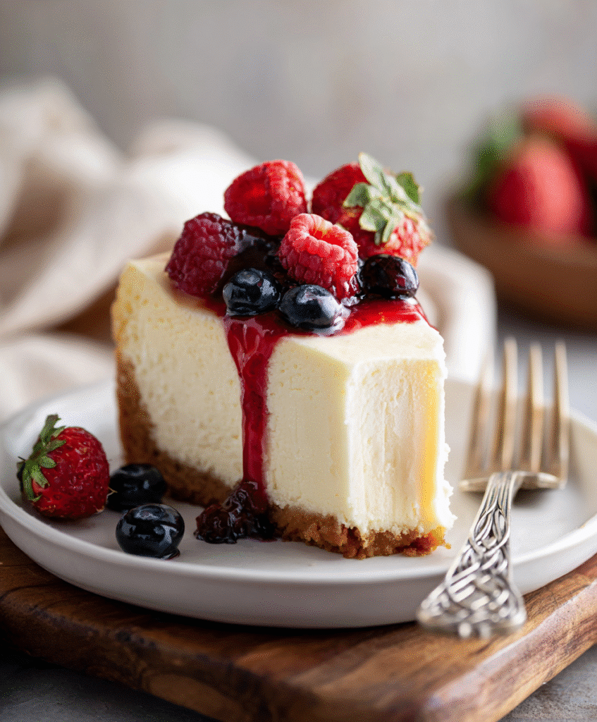 How to Make Keto Cottage Cheese Cheesecake: A Delicious Low-Carb Treat 2 Keto Cottage Cheese Cheesecake topped with fresh berries including raspberries, strawberries, and blueberries.