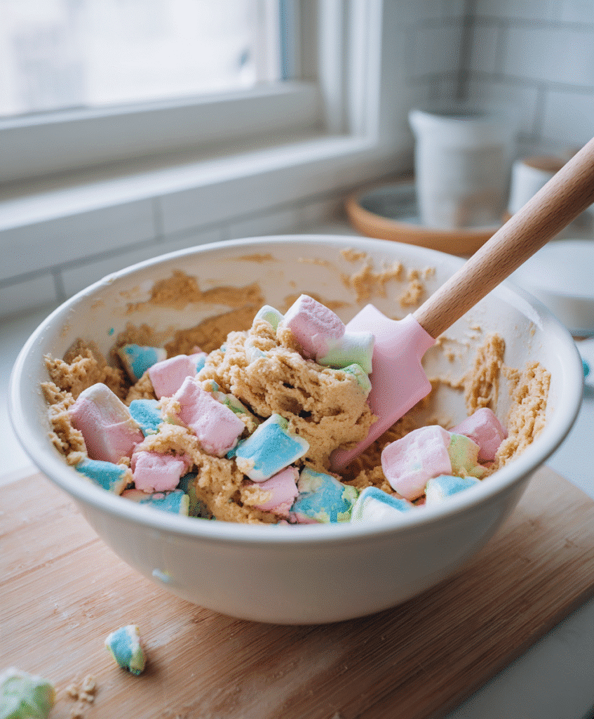Lucky Charms Cereal Cookies – A Magical Homemade Cookie Kids Love 5 Folding marshmallows into cookie dough