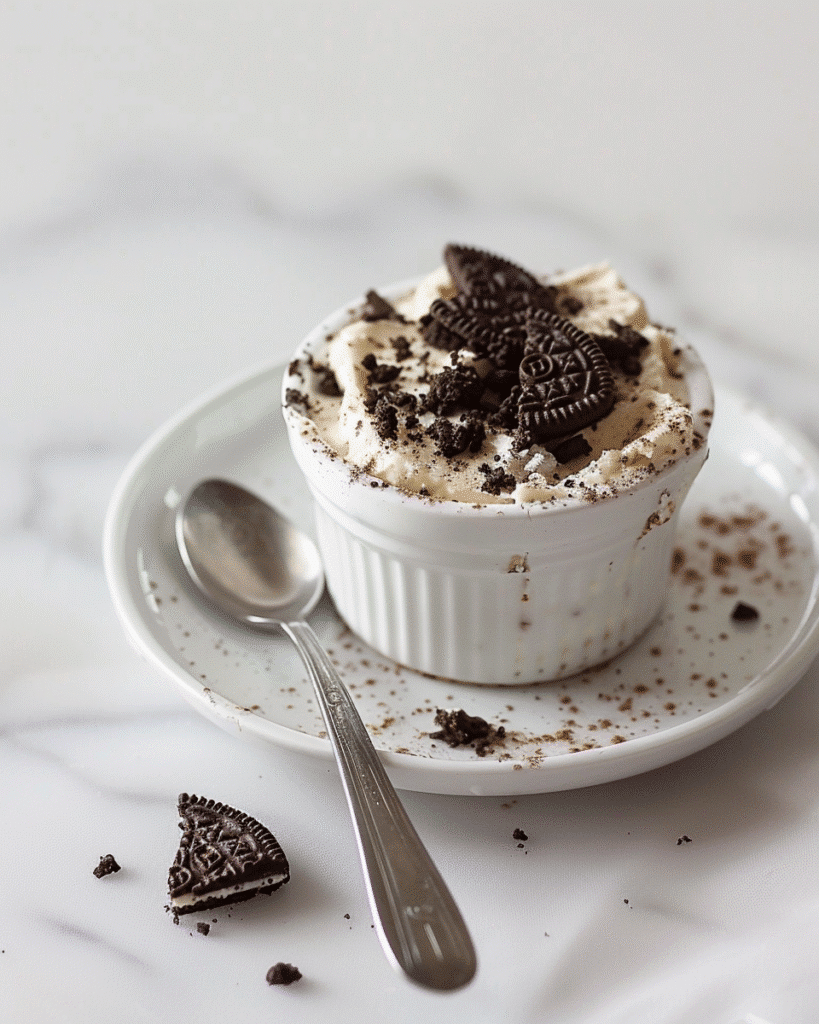 Oreo Protein Cheesecake Made Easy with 4 Ingredients 2 Oreo protein cheesecake served in a white ramekin
