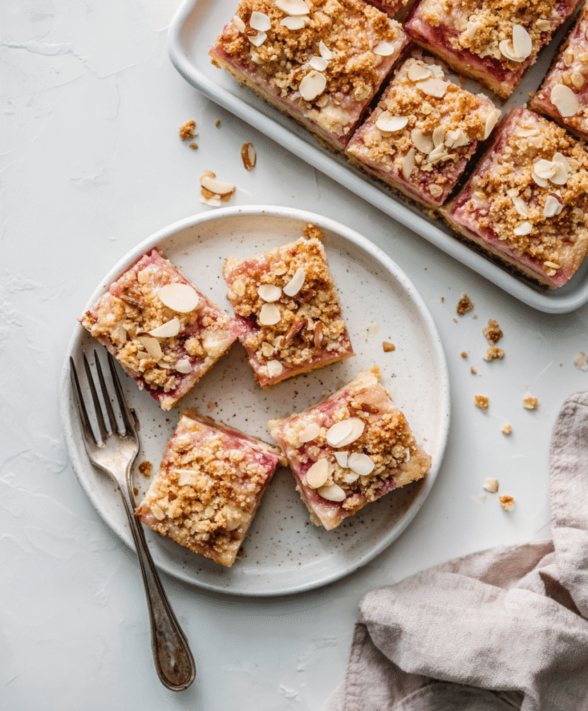 Rhubarb Cheesecake Squares: A Simple, Protein-Packed Dessert for Every Season 2 Freshly baked rhubarb cheesecake squares in rustic baking pan
