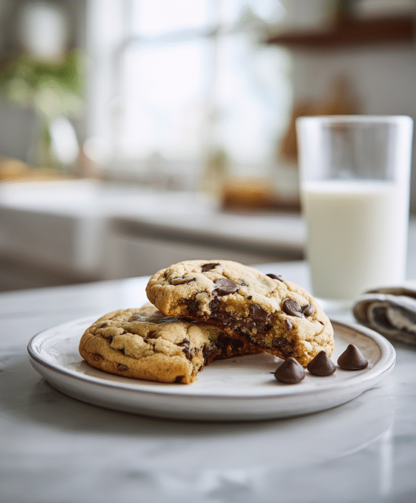 protein cookie with gooey center served with almond milk