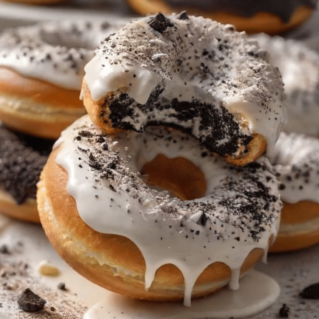 cookies and cream donut with recipe card