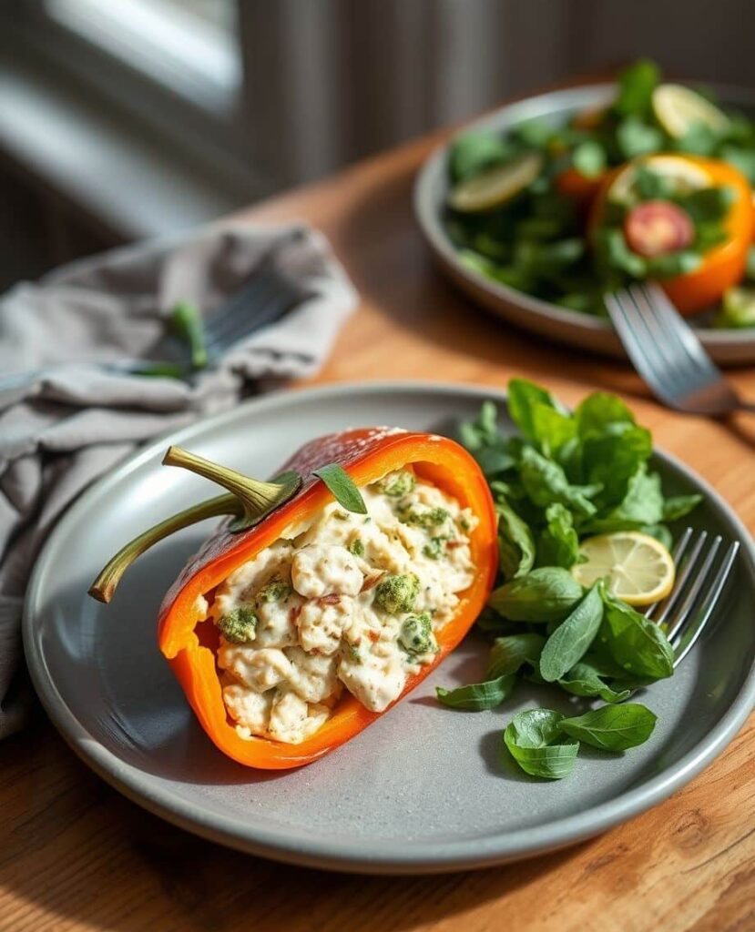 Keto Stuffed Peppers: 5-Star Creamy Ranch Chicken Delight 8 Served Keto Ranch Chicken Stuffed Pepper on plate