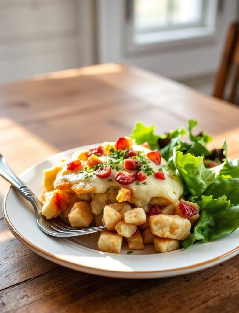 Chicken Bacon Ranch Potato Bake – 5 Ways to Make It Even Better 8 serving of chicken bacon ranch potato bake with salad
