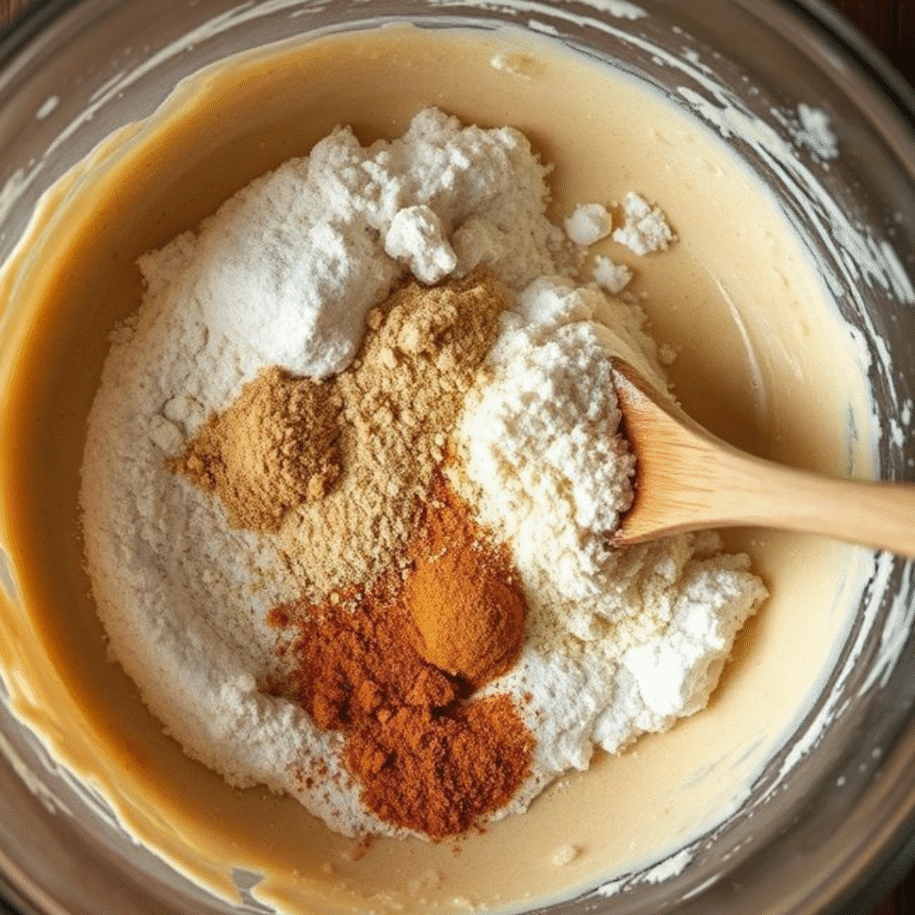 Adding almond flour and spices to cottage cheese mixture