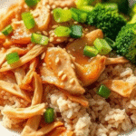 Recipe card for high protein crockpot honey garlic chicken