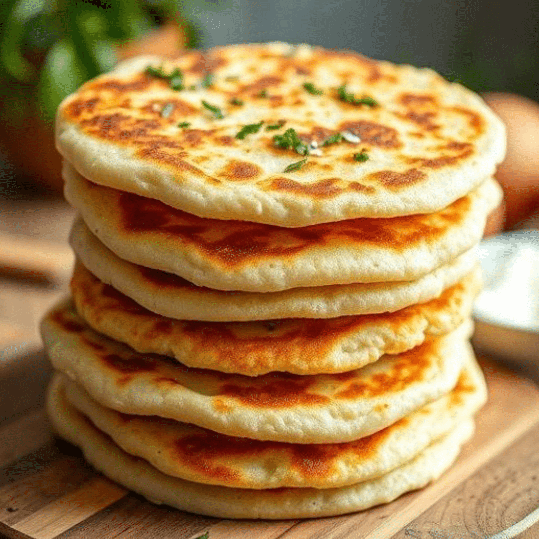 High protein almond flour flatbreads served with dip and herbs
