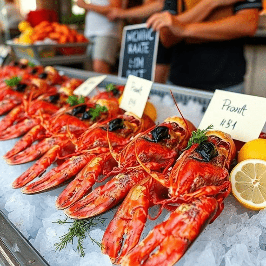 Whole Maine lobsters and fresh ingredients