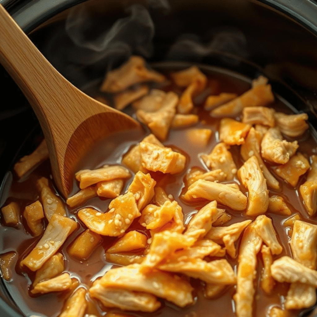 High Protein Crockpot Dinners That Taste Like Comfort Food 7 Shredding tender chicken in crockpot with forks