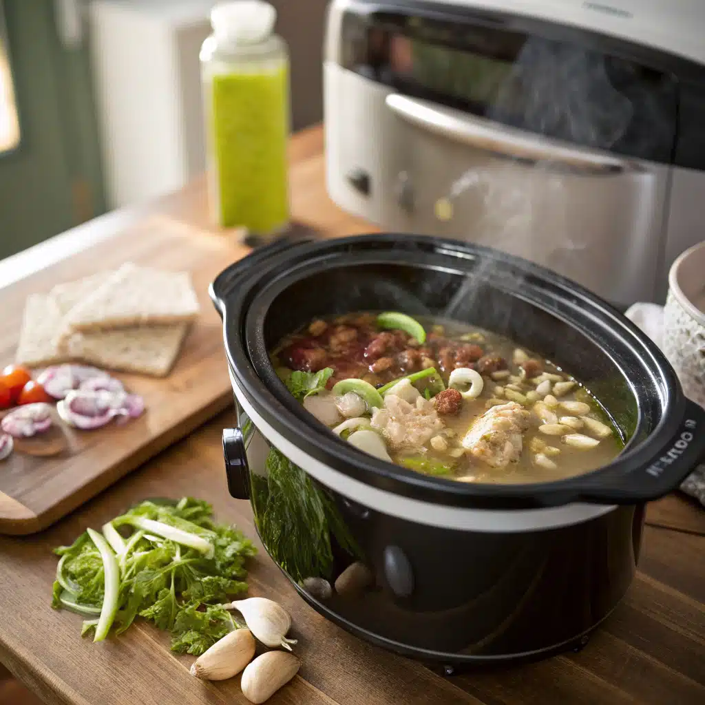 Raw ingredients in crockpot for white chicken chili