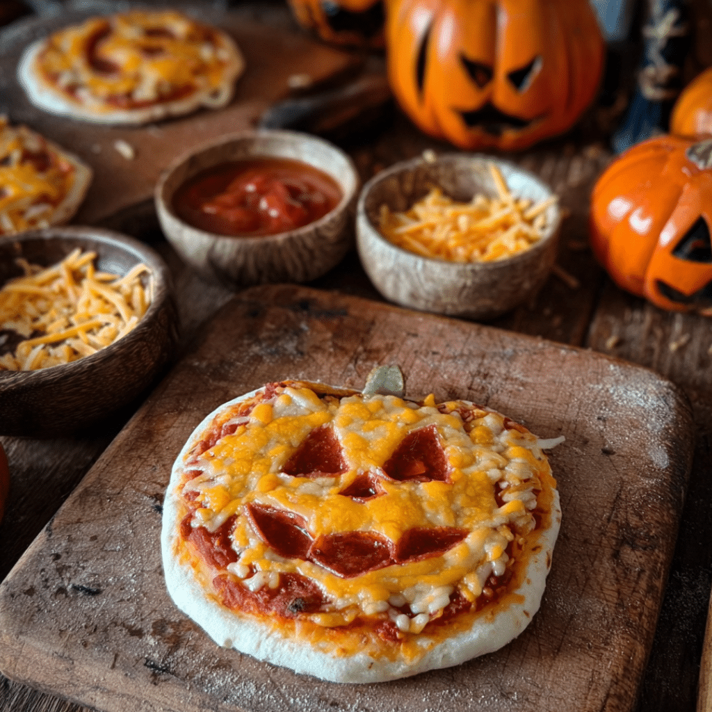 jack o lantern halloween pizza homemade